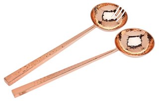 Set of 2 Hammered Salad Servers - Copper