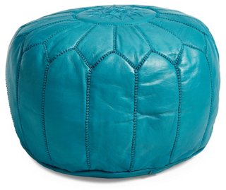 Moroccan Leather Pouf - Turquoise