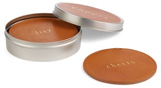 Set of 4 Cocktail Coasters with Tin - Tan