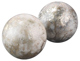 S/2 Marble Orb Bookends, Silver/Gold