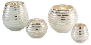 S/4 Ribbon-Etched Round Vases, Silver