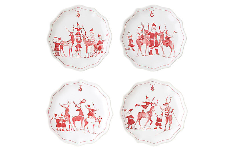 Set of 4 Reindeer Games Dessert Plates - Juliska