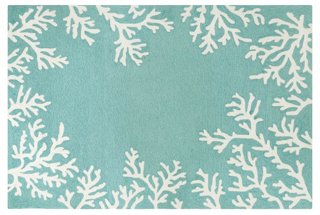 Coral Border Outdoor Rug - Aqua