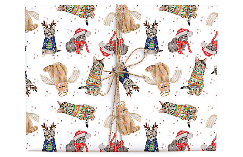 Set of 3 Cats in Holiday Outfits Gift Wrap - Lana's Shop