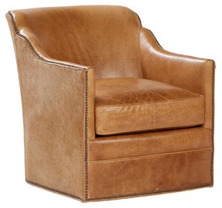 Massoud Hughes Swivel Chair Camel Leather One Kings Lane