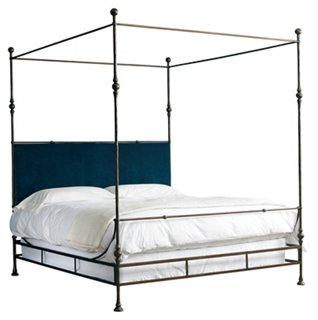 Tuscan Canopy Bed, Gold/Denim