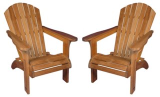 Mark Teak Adirondack Chairs, Pair