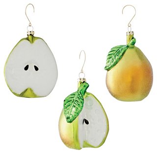 Asst. of 3 Glass Pear Ornaments - Green/White - Napa Home