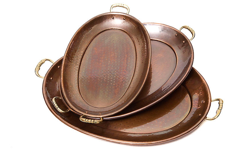 Asst. of 3 Antiqued Copper Trays