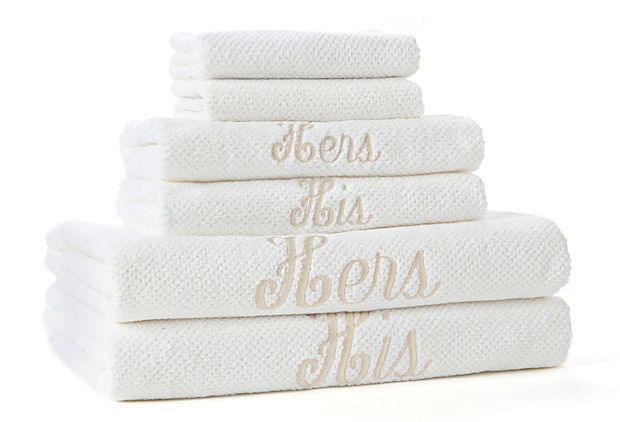 6-Pc His and Hers Towel Set, White