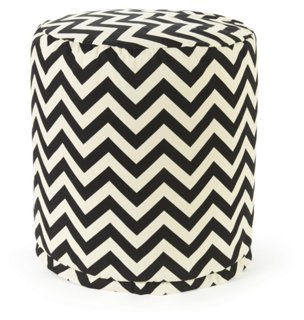 Zig-Zag Outdoor Round Pouf, Black