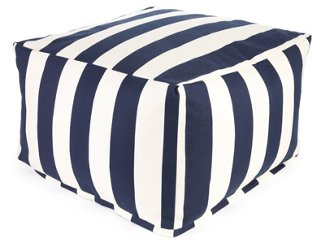 Stripes Outdoor Ottoman, Navy