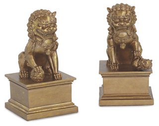 S/2 Foo Dog Bookends, Gold