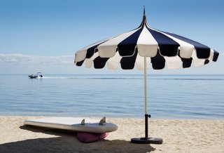 California Umbrella Pagoda Patio Umbrella, Navy/White One Kings Lane