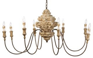 8-Light Wood Carved Chandelier, Gold