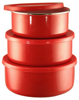 6-Piece Enamel on Steel Bowl Set, Red