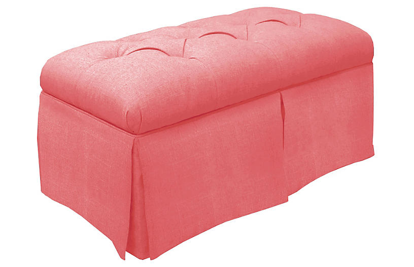 Olivia Tufted Storage Bench - Coral