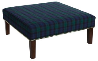 Brinkley Cocktail Ottoman - Navy Plaid