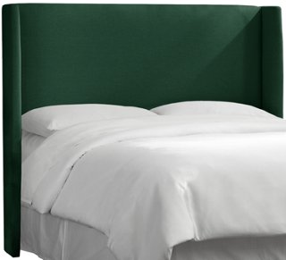 Kelly Wingback Headboard Forest Green Linen One Kings Lane