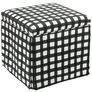 Anne Skirted Storage Ottoman Black White Linen One Kings Lane