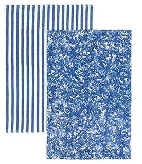 S/2 Peony Stripe Kitchen Towels, Blue/White
