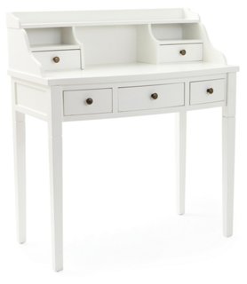 Ava Petite 5Drawer Writing Desk, White Desks Office Furniture