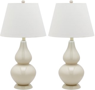 pair of white table lamps