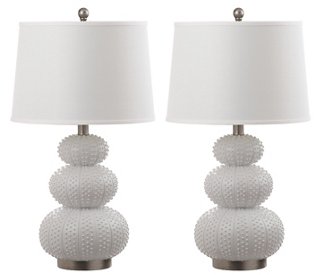 white and silver table lamps