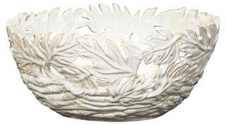 Pierced Oak Leaf Ceramic Bowl - Cream - Bradburn Home