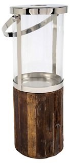 Rustic Handle Hurricane - Brown/Silver - Bradburn Home