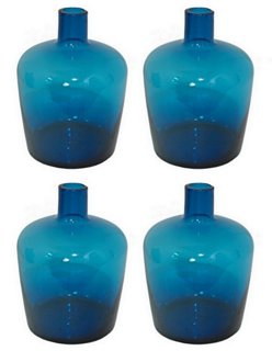 S/4 Glass Bottle Vases, Blue