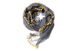Pom Pom Solid Scarf, Gray & Yellow