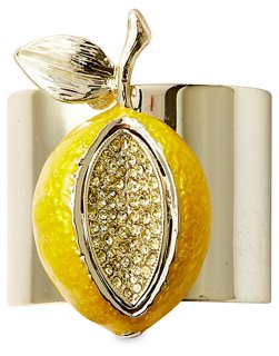 S/2 Lemon Napkin Rings, Gold/Yellow