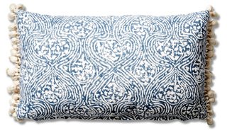 blue tassel pillow