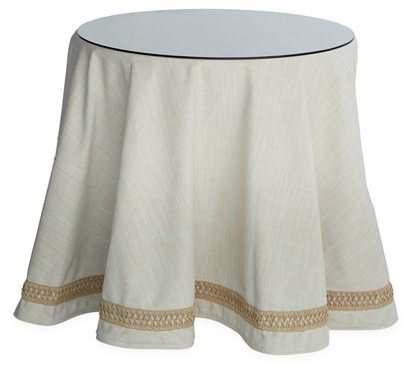 Eden Round Skirted Table Cream Tan, Skirted Round Table