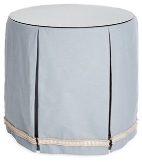 Eden Round Skirted Table, Blue/Ivory