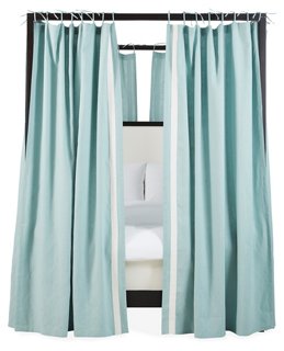 One Kings Lane S 8 Bridget Canopy Bed Panels Teal Ivory Linen
