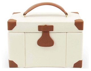 Large Leather Jewelry Box - Ivory/Cognac