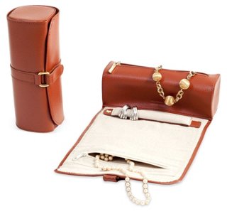 Leather Jewelry Roll - Cognac