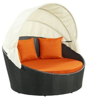 Pomona Canopy Daybed, Espresso/Orange Outdoor Furniture Furniture