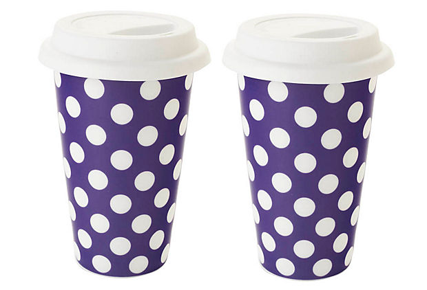 Classic Coffee S/2 Dot Mugs, Violet
