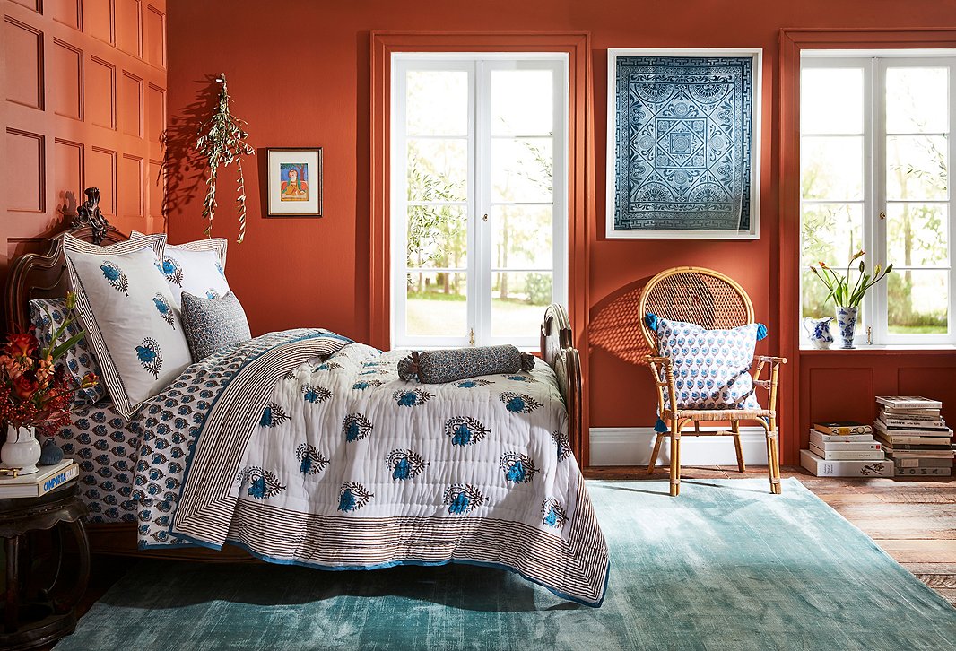 Roller Rabbit for One Kings Lane features sheets, pillows, and more in the brand’s signature block-printed designs. 
