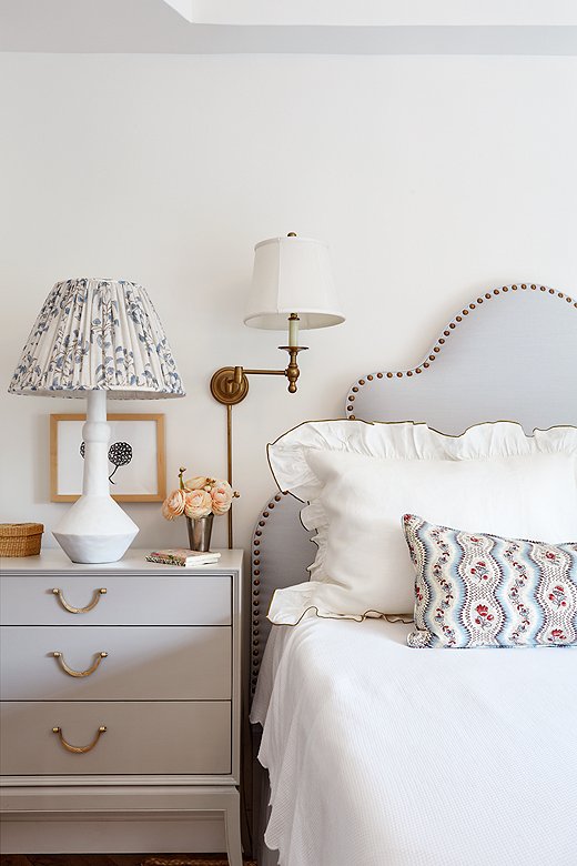 
Storage is a luxury in New York, “so we tried to maximize it in the bedroom with two chests as bedside tables,” Samantha says. “They were investments but well worth it with how much they hold.”

