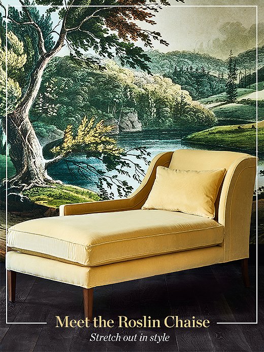 The Left-Facing Roslin in Canary Velvet; Jessup’s Landing Mural Wallpaper
