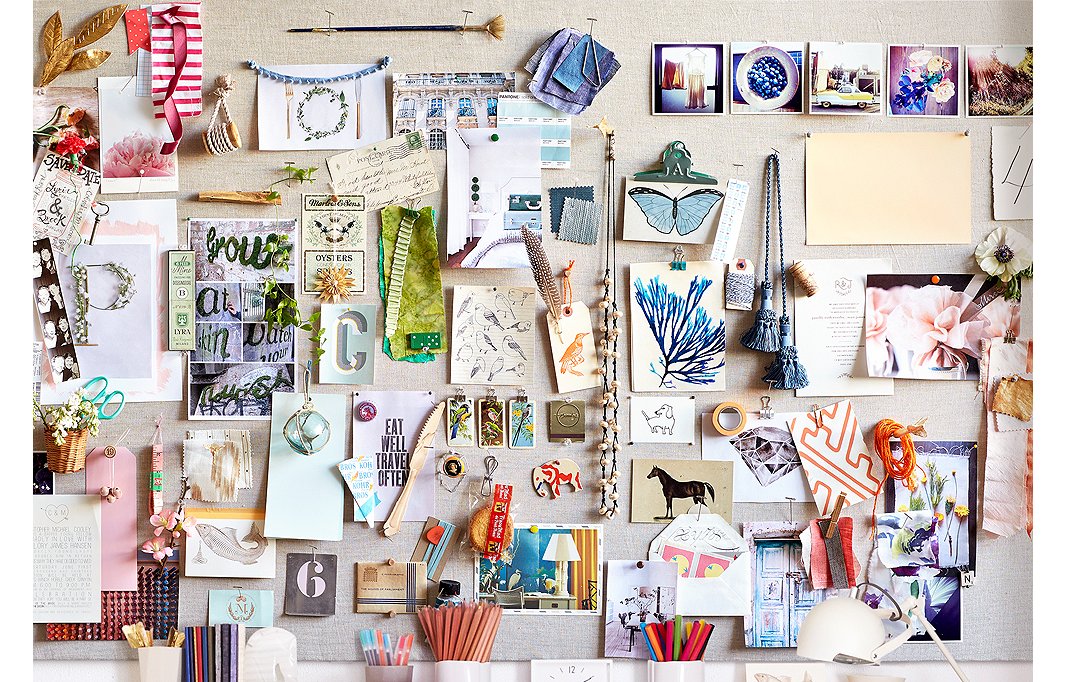 A mix of clippings, objects, and snapshots will keep you inspired.
