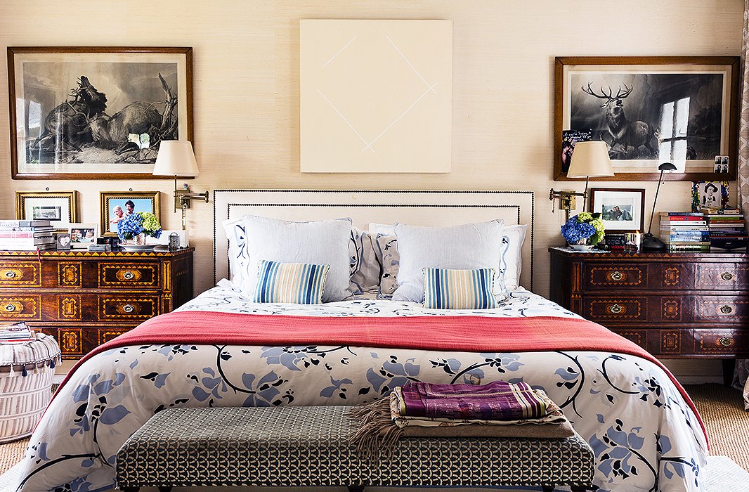 Lulu wanted the master bedroom to be a Zen-like retreat. It’s held in symmetry by two subtly gilded dressers, “the most expensive things I’ve ever bought!”
