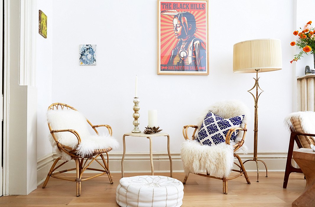 Kelly chose white for almost everything—”it has good energy, gives a feeling of lofty, lifted space”—and loves the natural, grounding feel of rattan, wicker, and bamboo.
