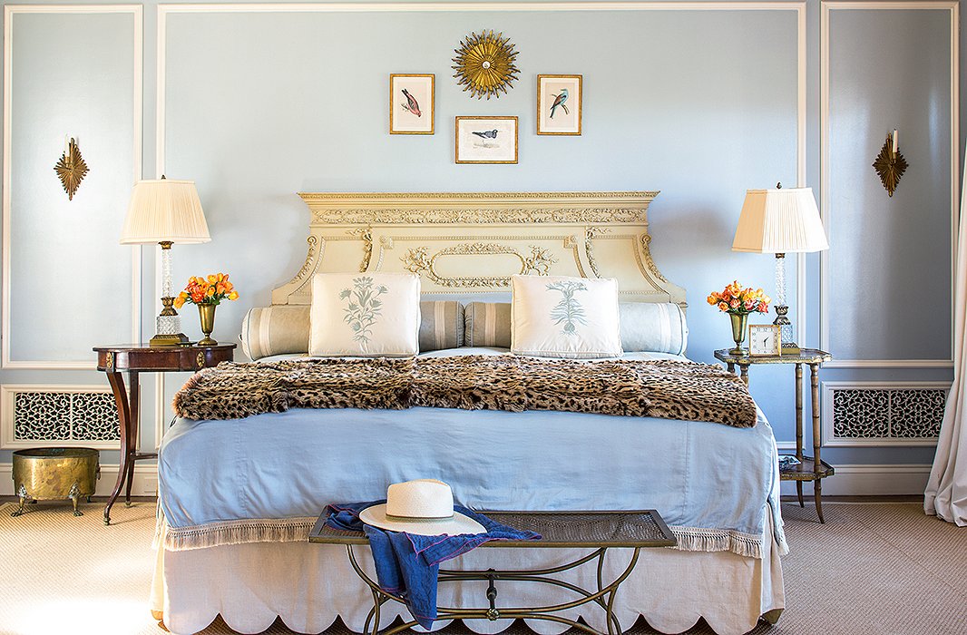 Layered bedding (and a little more leopard, of course) give the room its luxurious feel. “Living with lots of layers makes a space feel like a home rather than a showplace,” says Bachmann.
