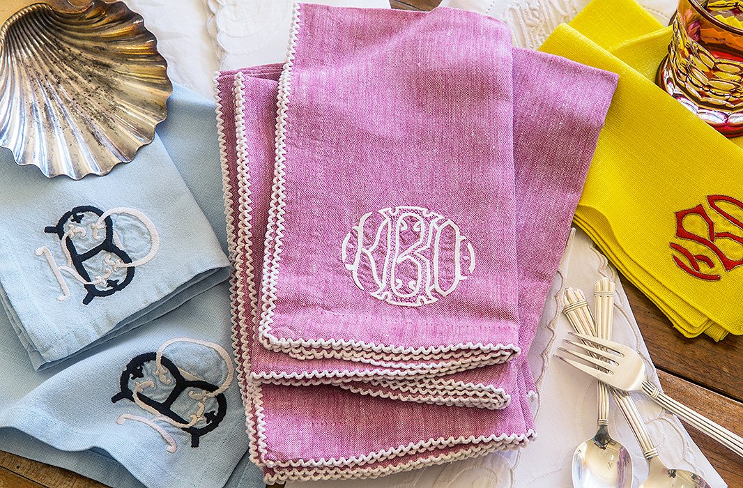 Bachmann has never met a monogram she didn’t love. “I have multiple sets of napkins and monogrammed shades in two bedrooms,” she says. “I think it must be a Southern thing.”

