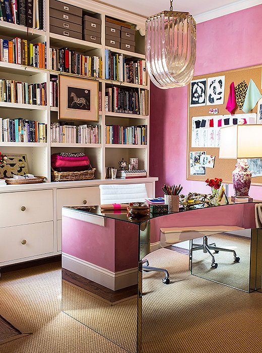 Bachmann’s girly-glam side is given free rein in her home office, where her designs for Kim and Proper take flight.
